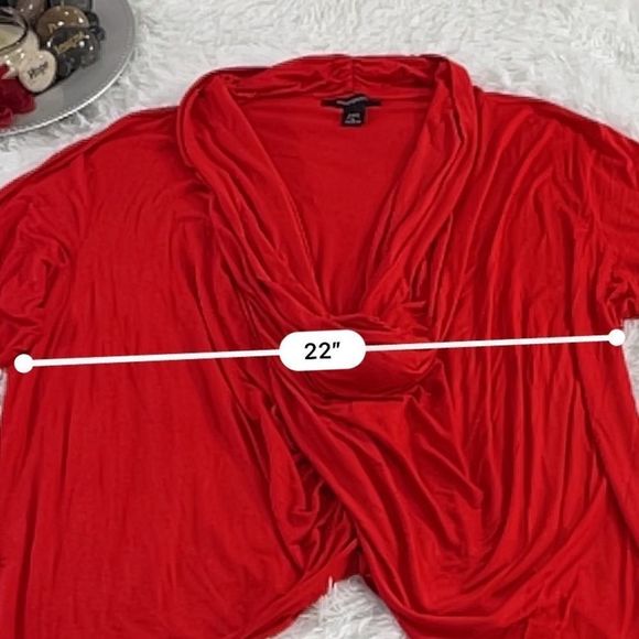 Women’s Ashley Stewart Red Classy V Neck Flowy Long Sleeve Blouse (26) DX23 - Picture 8 of 9